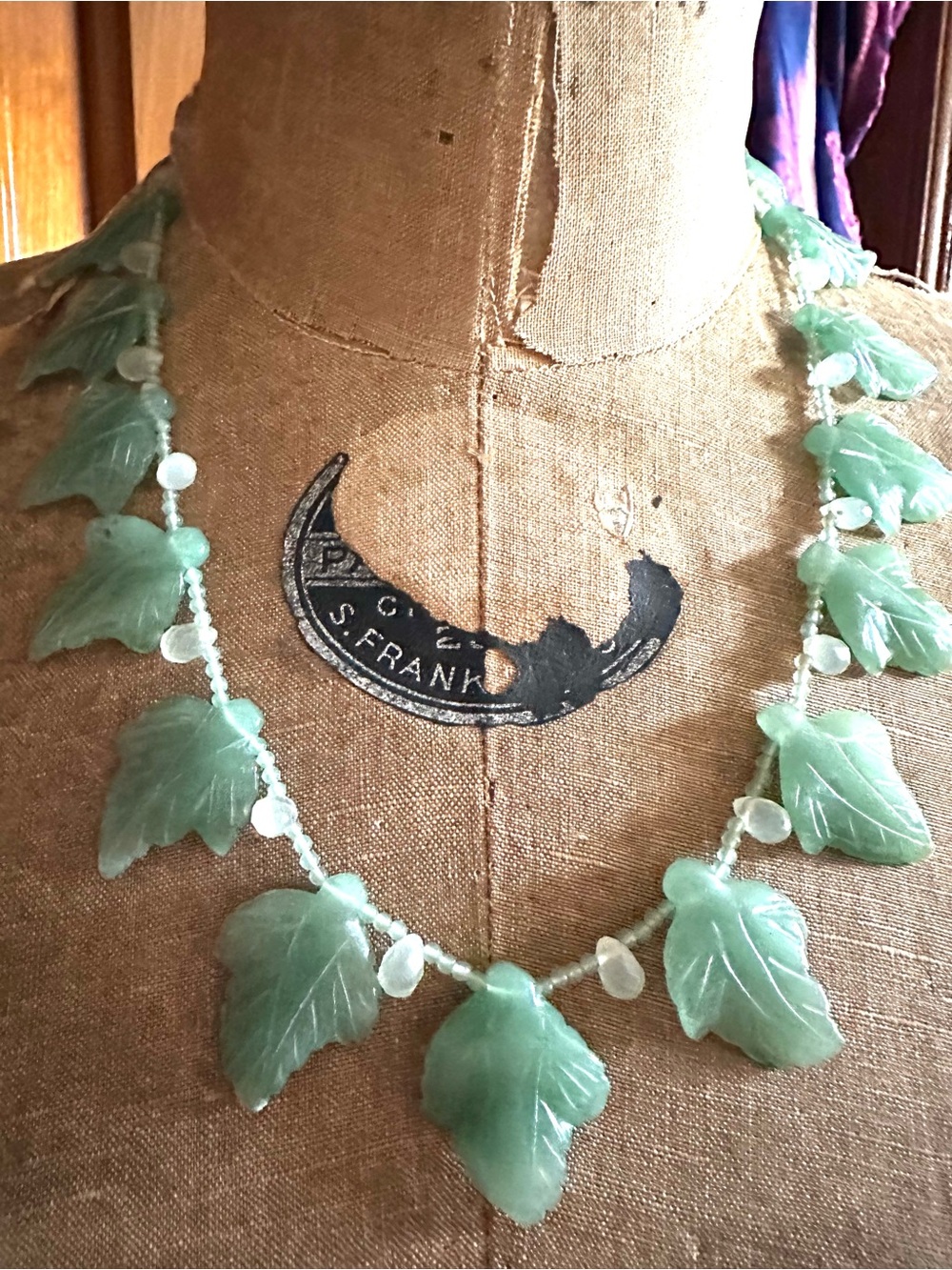 Jade carved leaves necklace light green real jade